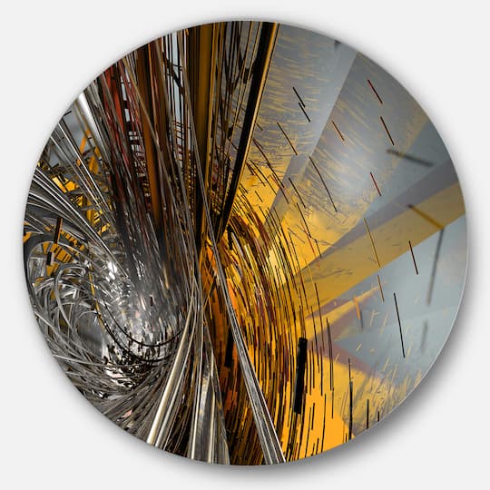 Designart - Fractal Yellow Connected Stripes' Abstract Circle Metal Wall Art